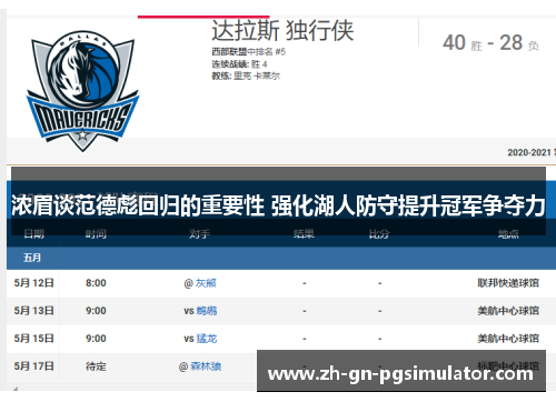 浓眉谈范德彪回归的重要性 强化湖人防守提升冠军争夺力