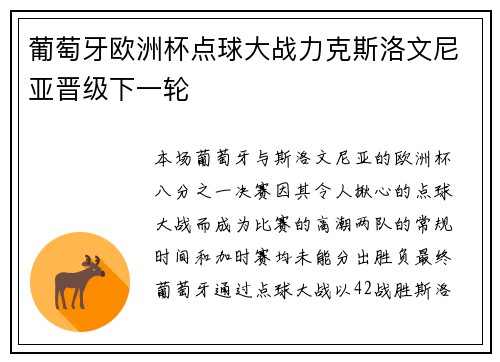 葡萄牙欧洲杯点球大战力克斯洛文尼亚晋级下一轮